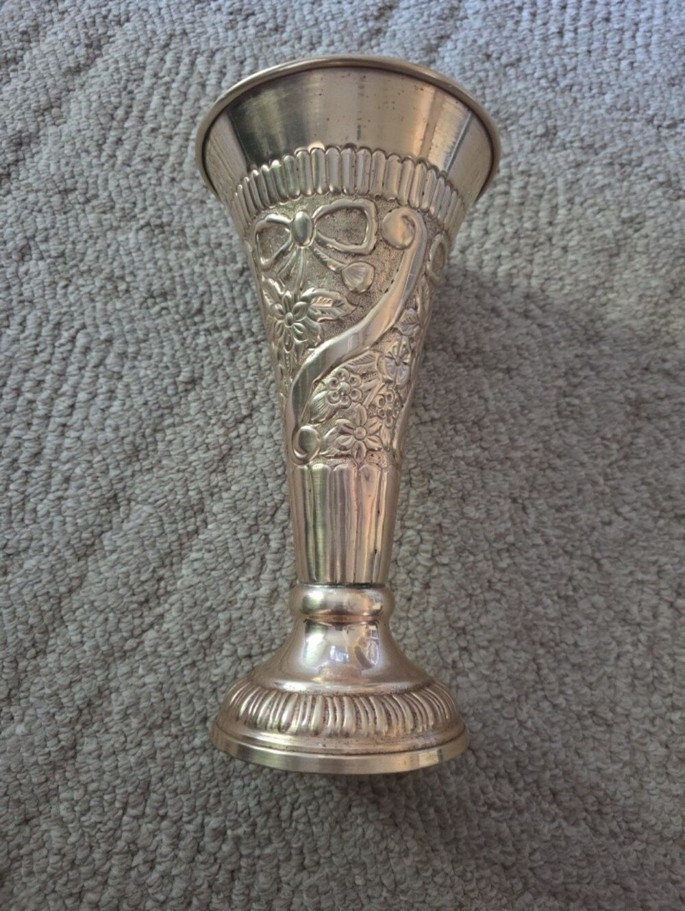 Brass Floral Embossed Metal Bud Vase - Brass
